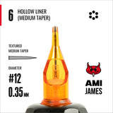 CAM x AMI JAMES Cartridges - Hollow Round Liners - #12 (0.35mm) - 20/Box