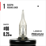 Legend Premium Cartridges - Bugpin Round Liners (Extra Tight) - #8 (0.25mm) - 20/Box