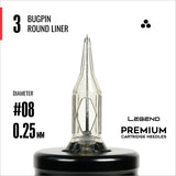 Legend Premium Cartridges - Bugpin Round Liners (Extra Tight) - #8 (0.25mm) - 20/Box