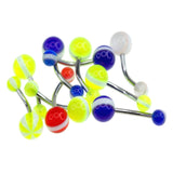 Multi-Colored White Stripe Belly Rings (10/Bag) - 14 Gauge