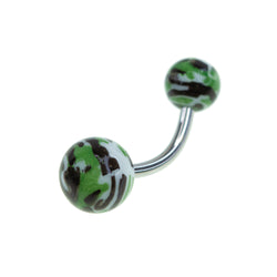 Assorted Print (Zebra/Camo/Flames) Belly Rings - 14 Gauge (10/Bag)