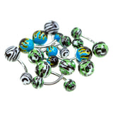 Assorted Print (Zebra/Camo/Flames) Belly Rings - 14 Gauge (10/Bag)