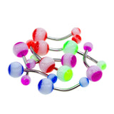 Multi-Colored W/ White Stripe Belly Rings - 14 Gauge (10/Bag)